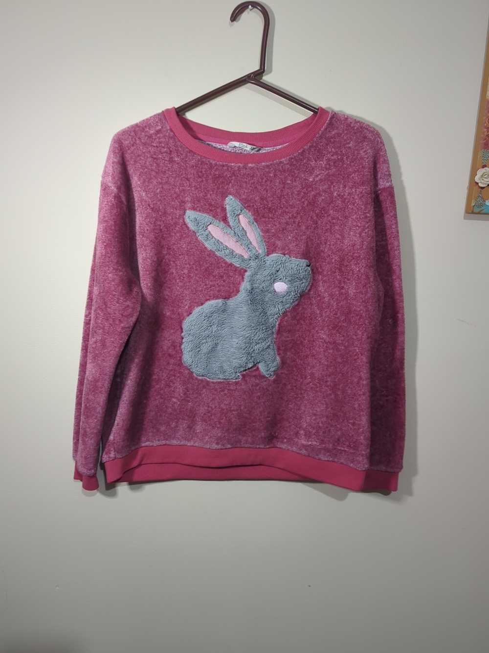 Victoria’s Secret PINK Bunny Sweatshirt Womens M-L Pink Plush Graphic Cozy Y2K